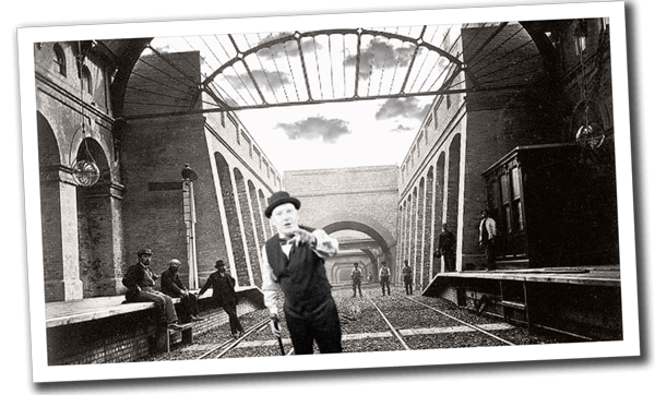 Polaroid of Zak helping to build Notting Hill Gate metro station, London underground in 1860s. 