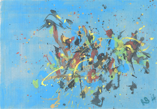 „Elemente: Wasser, Feuer, Luft“, Aquarell auf Karton