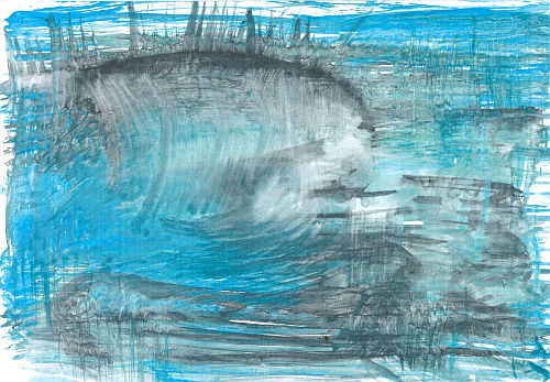 „Elemente: Wasser, Luft, Erde“, Aquarell auf Karton