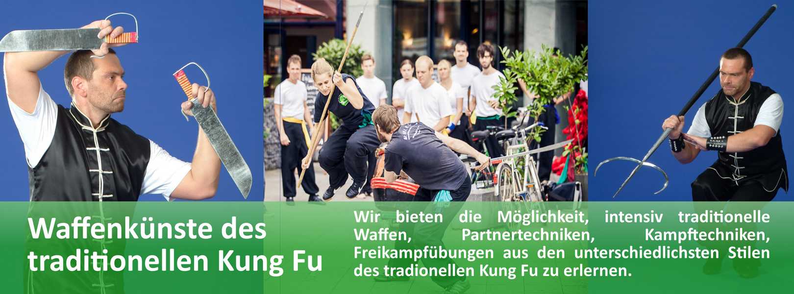 Neben waffenlosem Training bietet die Jing Wu Kung Fu Schule Köln die Möglichkeit verschiedene traditionelle Waffenkünste zu erlernen.