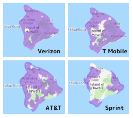 Verizon社 T-Mobile ハワイの通信会社ネット カバーエリア