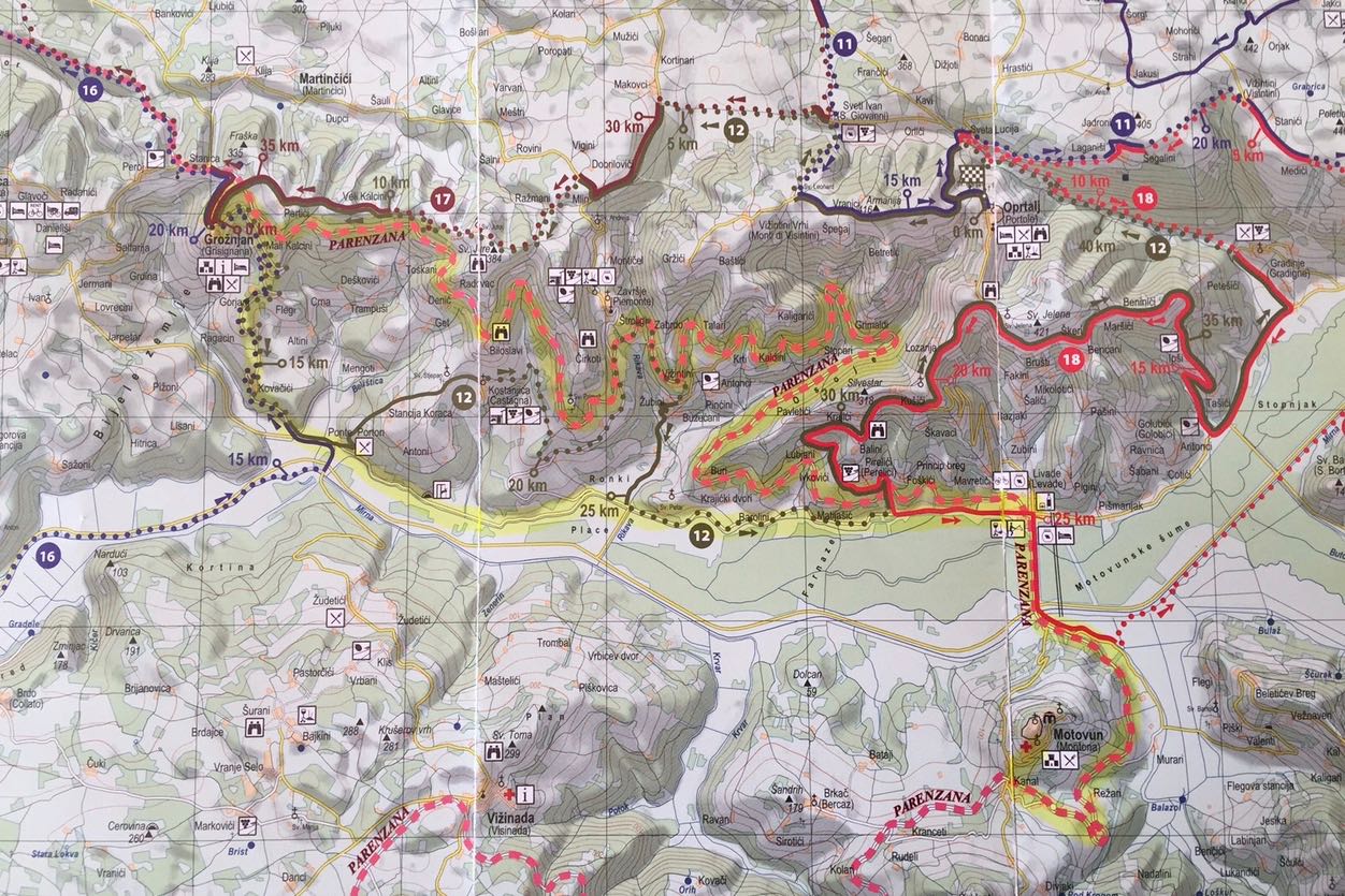 Karte Parenzana MTB Strecke Grožnjan-Motovun