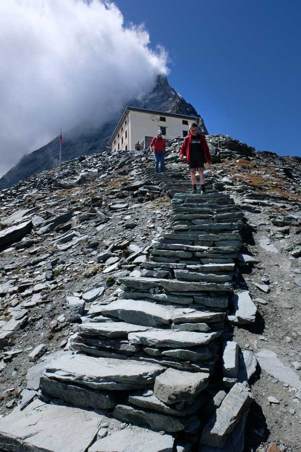 Letzter Aufstieg zur Hörnlihütte am Matterhorn