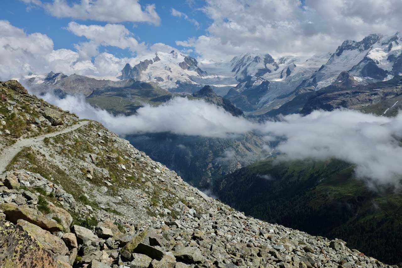 Von Höhbalmen der Blick auf Monte Rosa und Liskamm