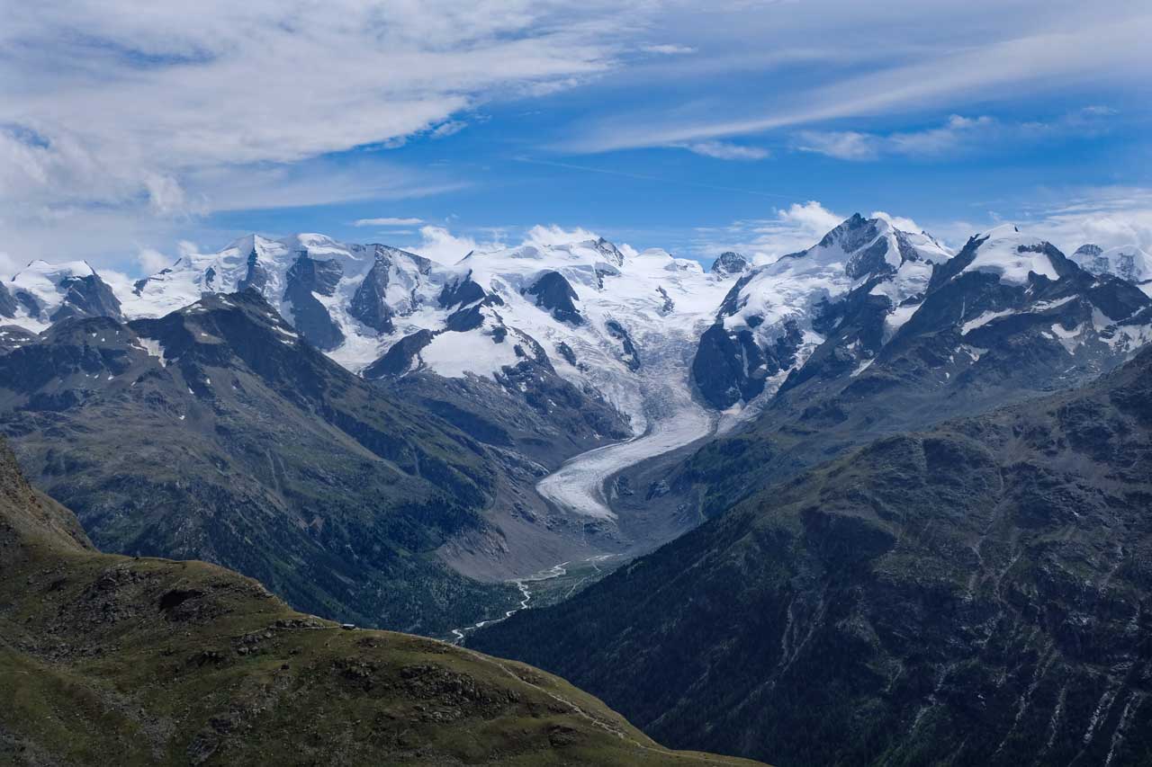 Piz Palü, Piz Bernina und Morteratschgletscher