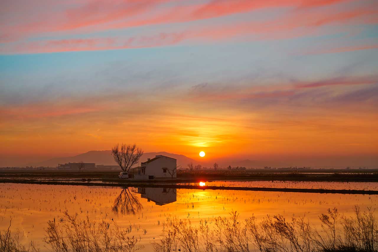 Sonnenuntergang im Ebro-Delta