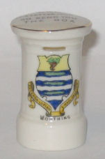 SUSSEX PILLAR BOX: WORTHING Crest on Front and "I Can't Get A Letter From You So Send You The Box" on Top. 61mm High. No Maker.