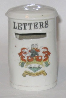 CAMBRIDGESHIRE OVAL PILLAR BOX: CAMBRIDGE. LETTERS & CAMBRIDGE BOROUGH Crest on Front. 87mm High. No Maker.