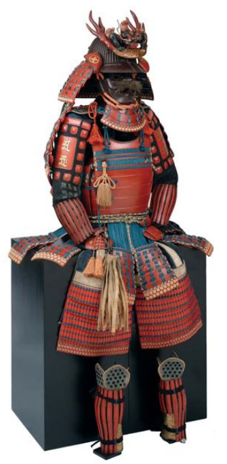 In basso, armatura da Samurai del tipo Yokohagido (yokohagido tosei gusoku). Periodo Edo, XVII secolo.