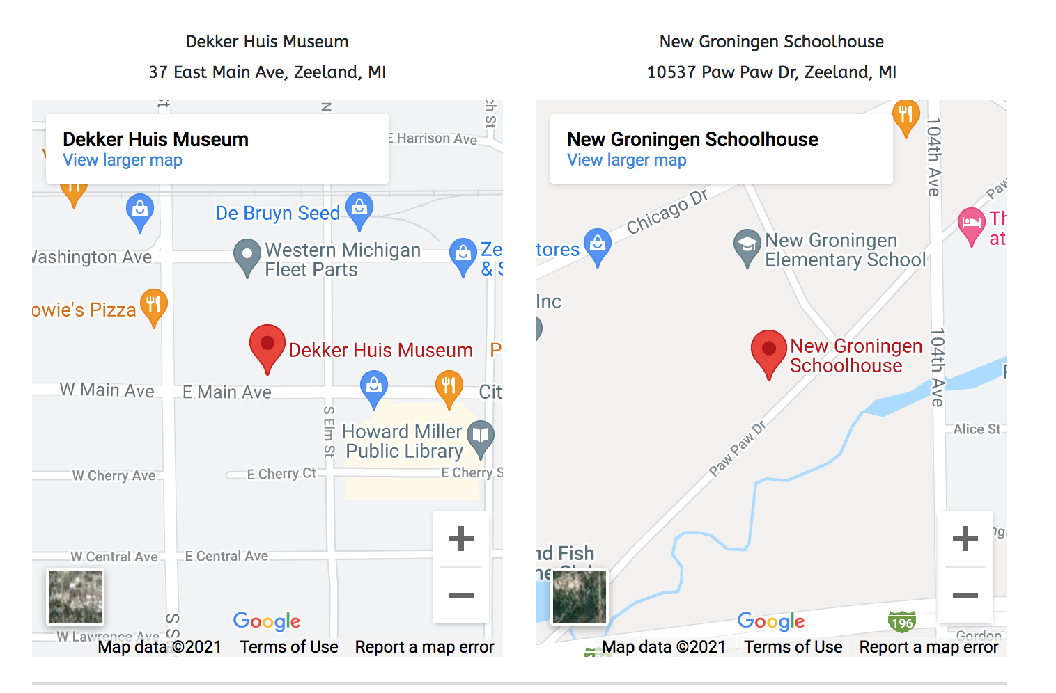 Hours and Directions Zeeland Historical Society