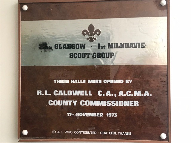 Plaque commemorating the opening of the current Scout Halls