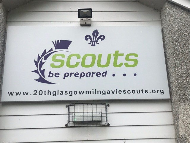 Sign above the Scout Hall door