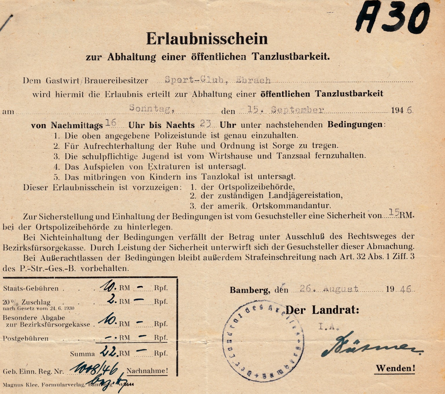 Wie wurde die "Abhaltung einer öffentliche Tanzlustbarkeit" genehmigt?