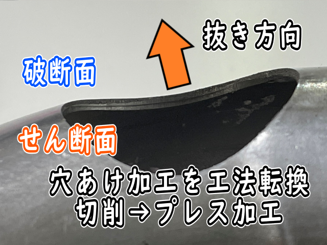 工法転換の事例。切削加工による穴あけからプレス加工へ「内側から穴あけ加工金型」