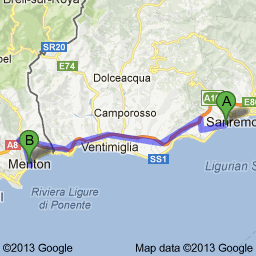 C'est dans quelle mesure il est de notre branche à Menton Via Giovanni Marsaglia 53: 31,8 km