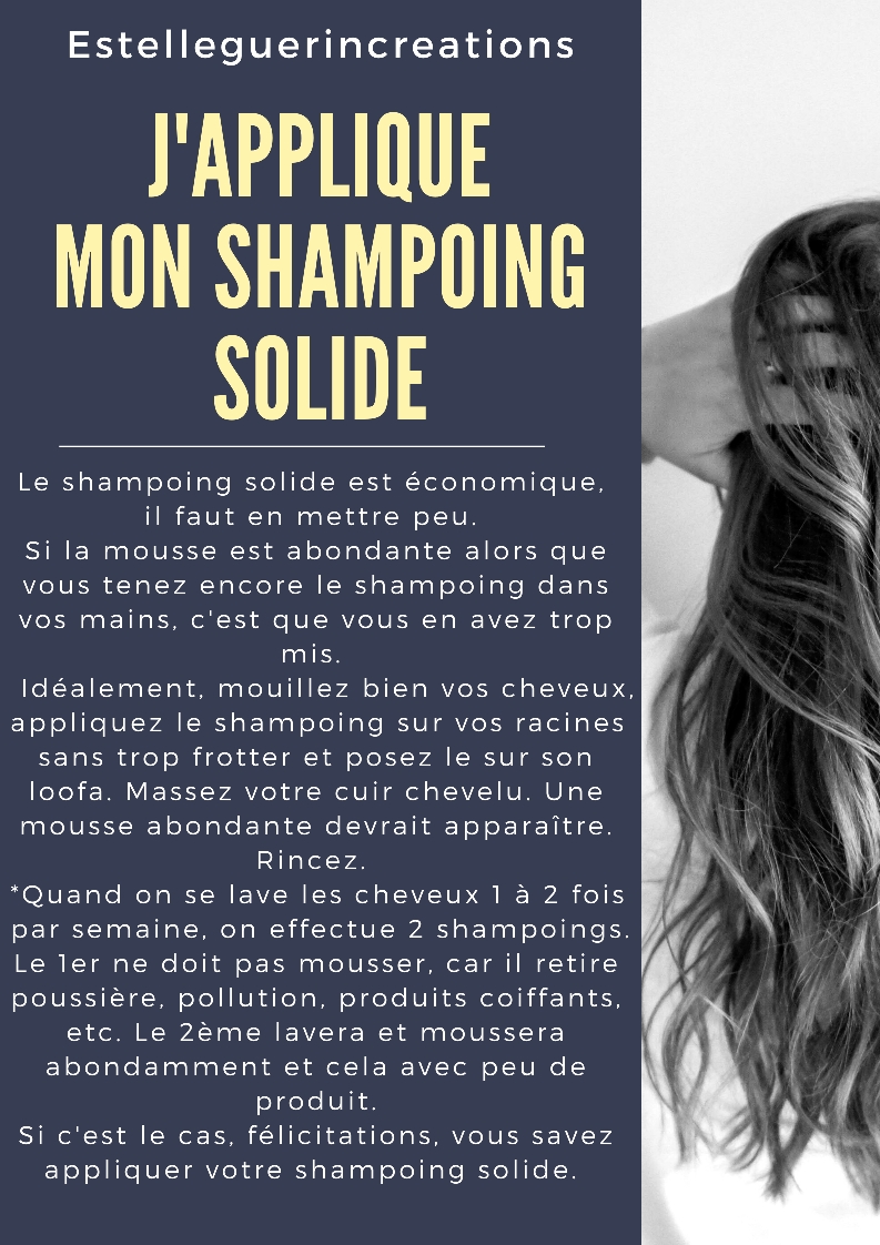 J'applique mon shampoing solide. 