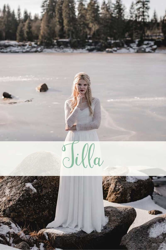 Luftig leichter Zweiteiler: Spitzentop ~ Tilla ~ mit Chiffonrock ~ Lian ~ Die neue elementar Brautkollektion NO FAIRY TALE besticht durch natürliche Lässigkeit und nachhaltige Materialien.