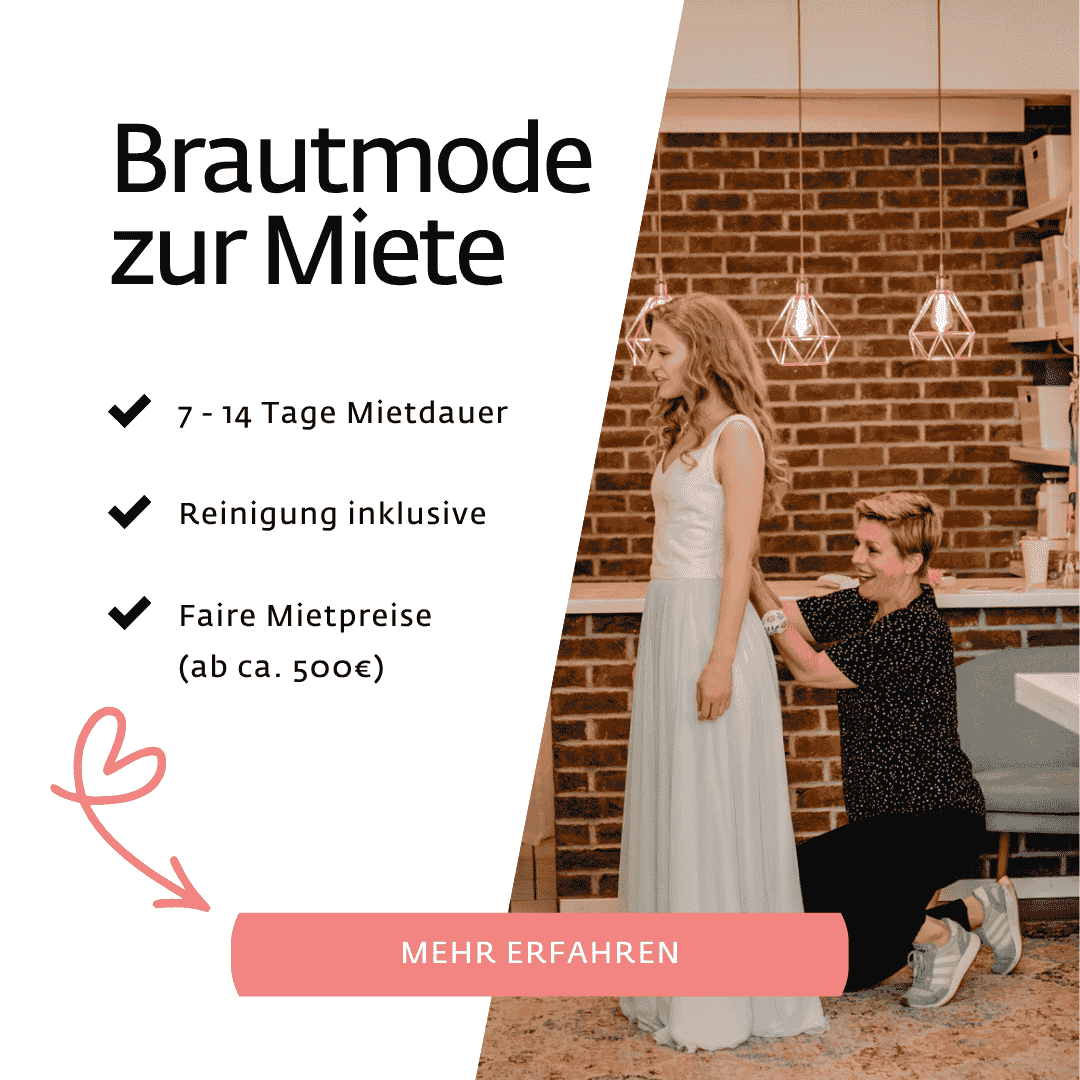 Kleider zum Mieten – ressourcenschonend & modern  Für Bräute, die bewusst sparen möchten – sowohl Geld als auch Ressourcen. Unsere Mietmodelle sind modern, puristisch und sofort verfügbar.