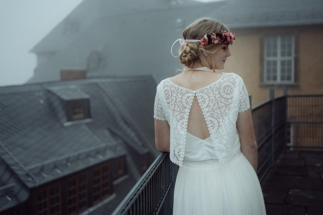 Brautkleid Zweiteiler, Spitzentop "Nori" mit Tüllrock "Nami" - zweiteiliges Brautkleid im Hippie Look
