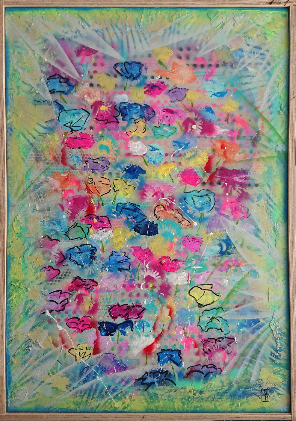 "Hidden flowers" - Acryl/Lacke/Kohle auf Leinwand (103x73cm - gerahmt) 🔴 