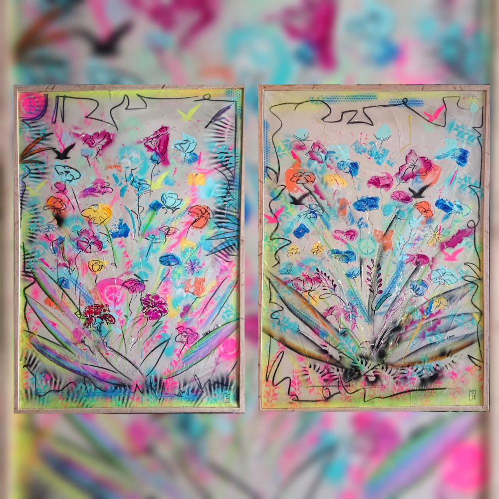 "Peace"🔴        "Love"🔴 - Acryl/Lacke auf Leinwand (je 103x73cm - gerahmt) 440€  