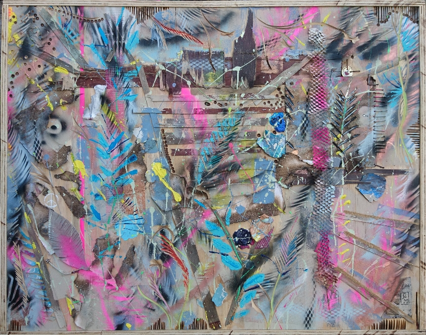 "Neon Poetry" - Acryl/Metall/Holz auf Sperrholzplatte - gerahmt (110x85) 🔴