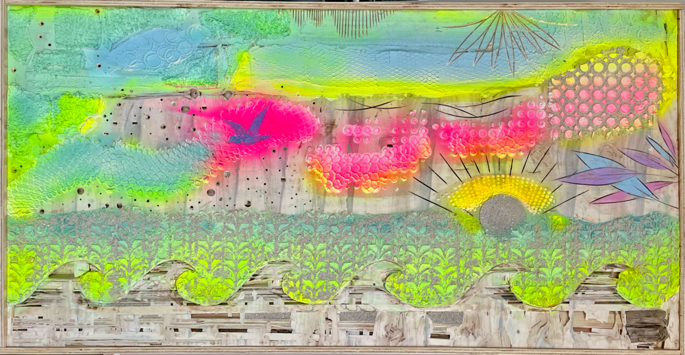 "Sunset" - Mixed Media auf Holz (130x68cm - gerahmt) 580€
