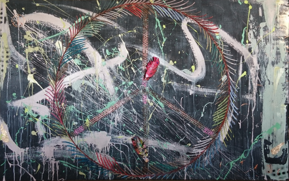 "Pandemic Peace" - Acryl/Kreiden/Metall auf Sperrholzplatte (122x77) 🔴