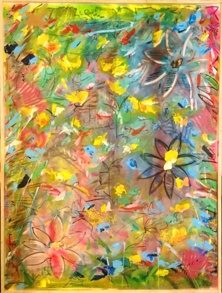 "Grunge Garden" - Acryl/Tinten /Lacke auf Leinwand (120x90 - gerahmt) 🔴