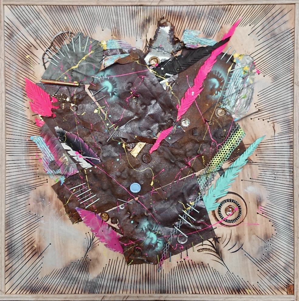 "Unchained" - Metall/Mixed Media/Lacke auf Sperrholzplatte (100x100cm - gerahmt) 680€