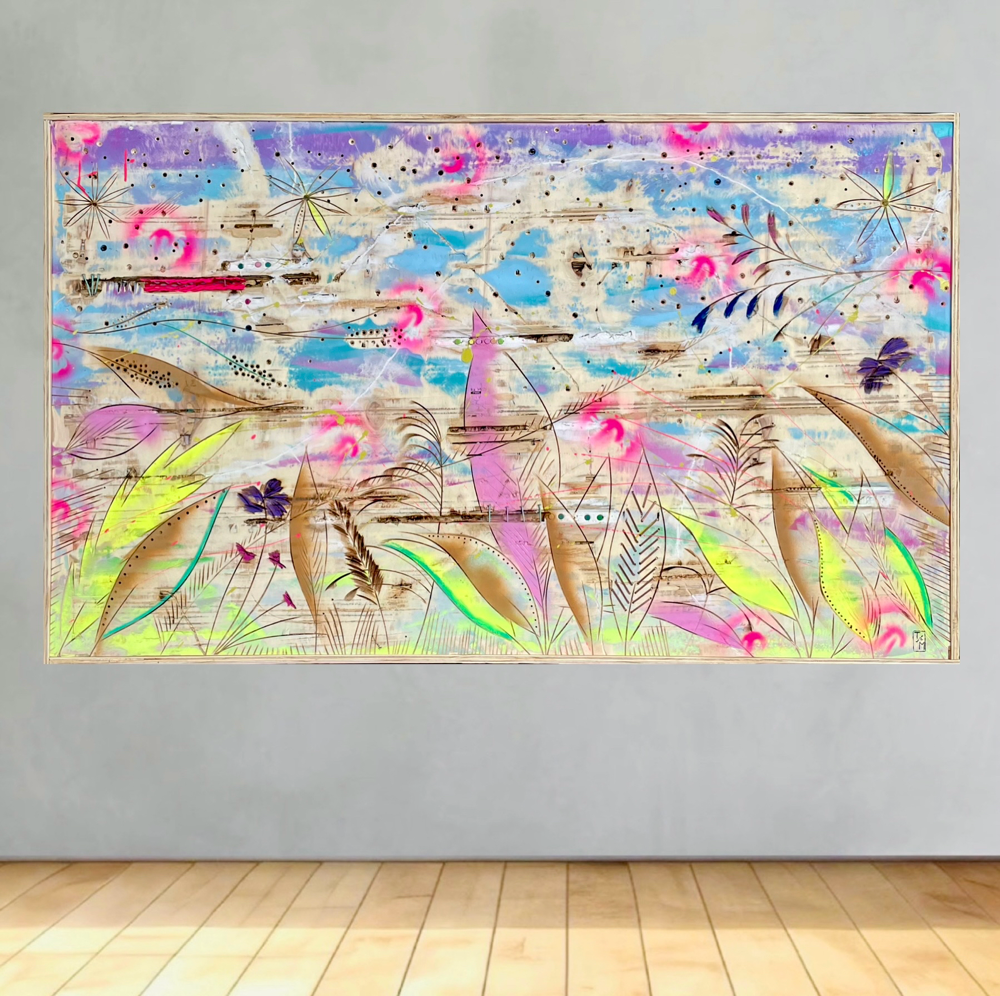 "Seabreeze" - Lacke/Kreiden/Metall auf Sperrholzplatte (128x78cm - gerahmt) 590€