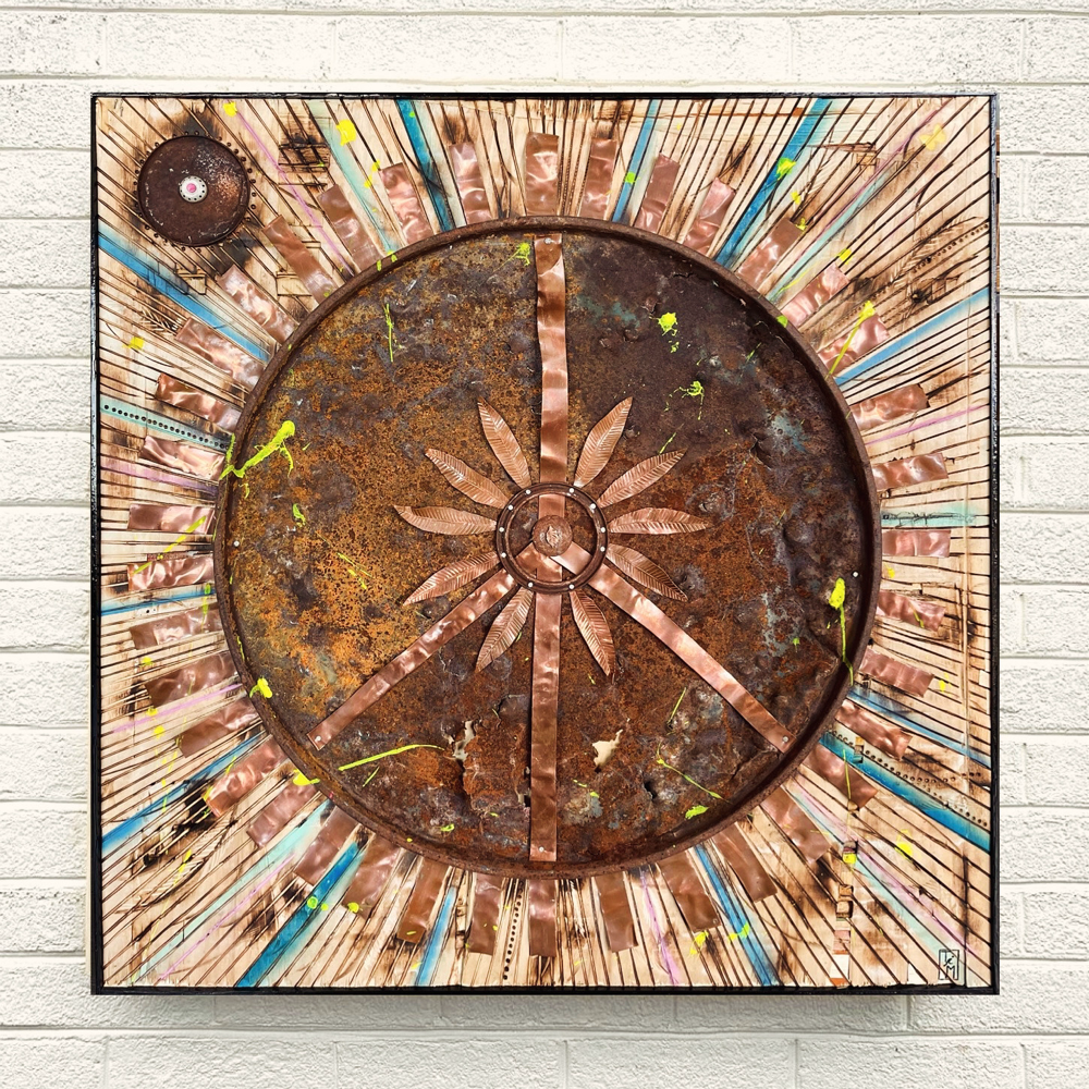 "Peaceful mind" - Kupfer/Metall/Lacke auf Sperrholzplatte (81x81cm - gerahmt) - 610€