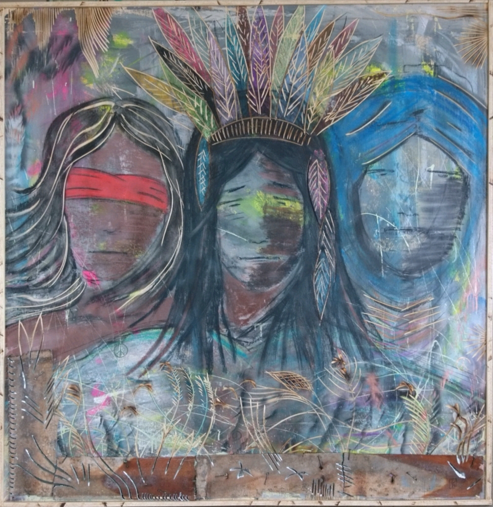 "Three Kings" - Acryl/Lacke/Kreiden/Metall auf Sperrholzplatte (130x130cm - gerahmt) 850€