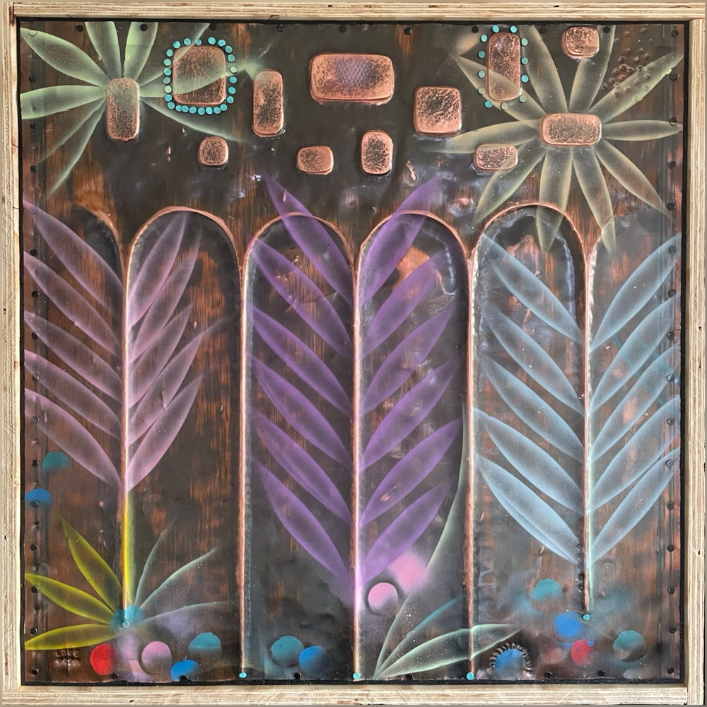 "Flowers"🌸🌺☮️ Lacke auf Kupfer (80x80cm - gerahmt) 780€