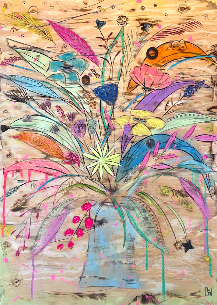 "Bouquet" - Lacke/Kreiden auf Holz (105x85cm) 580€