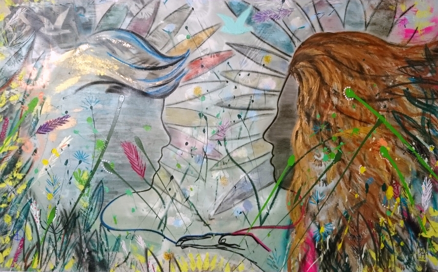 "free to grow" - Acryl/Lacke/Kreiden auf Leinwand (120x75) 🔴