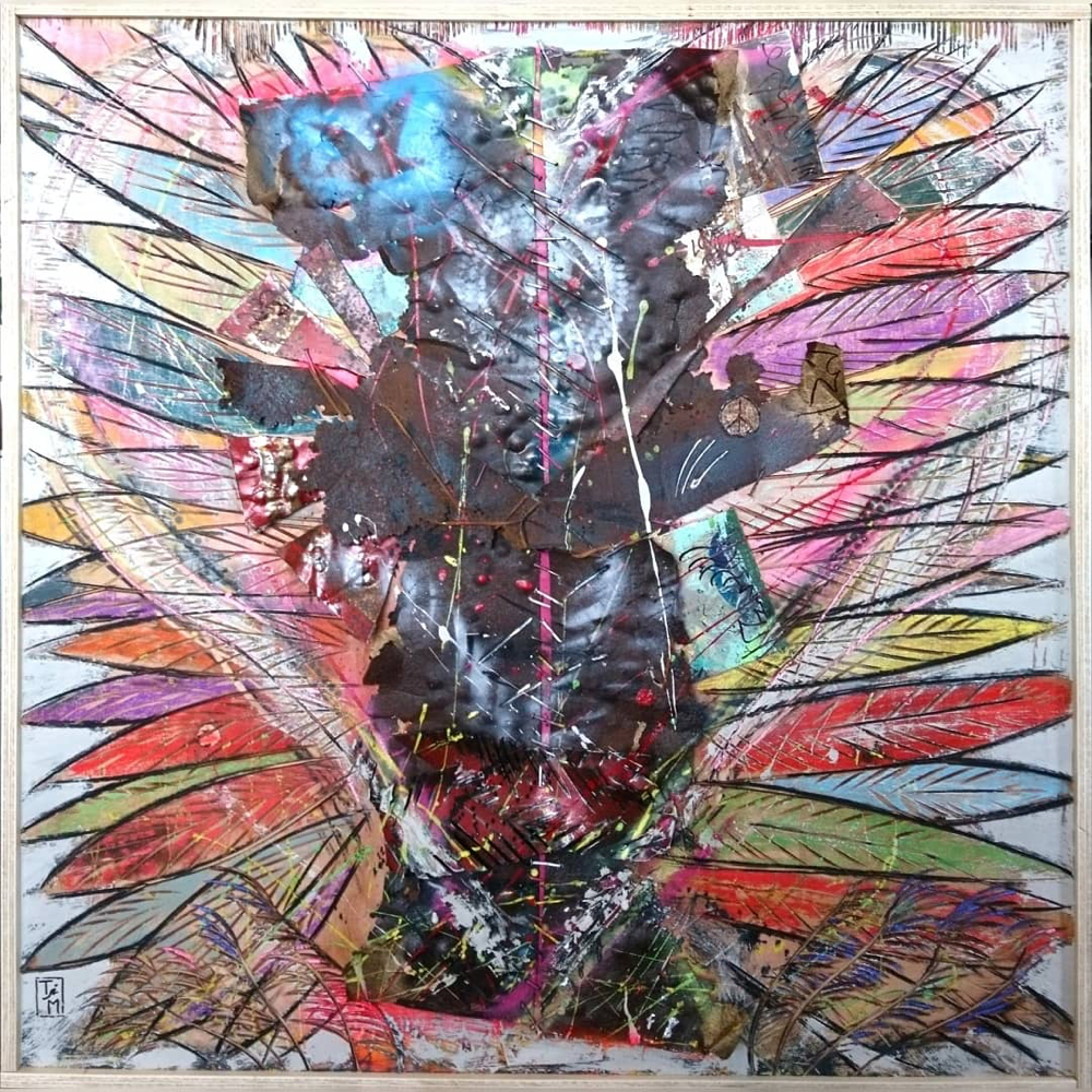 "Panikherz" - Metall/Lacke/Kreiden auf Sperrholzplatte (84x84 - gerahmt) 580€