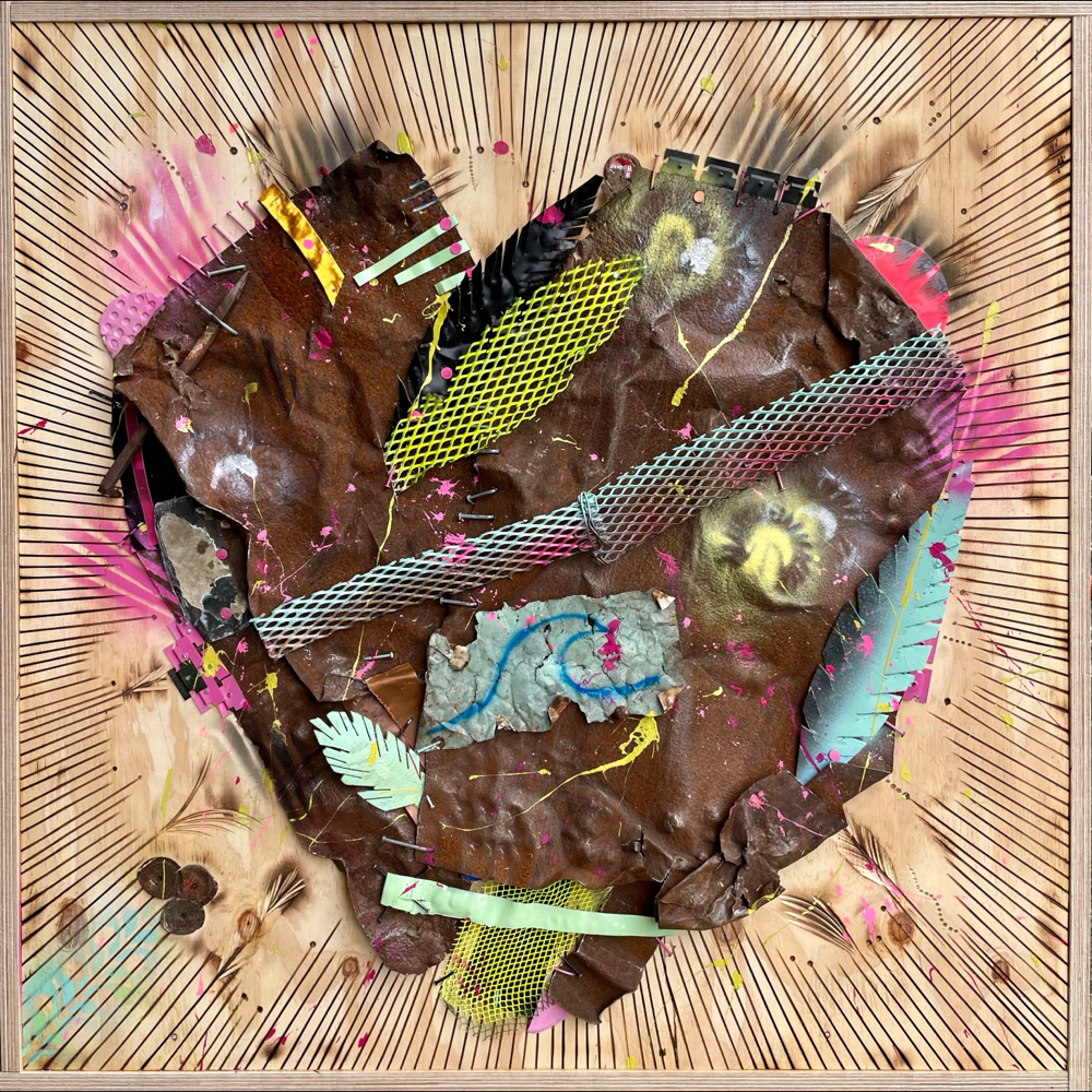 „Heart-Shaped Box“ - Mixed Media on wood (80x80cm) 580€