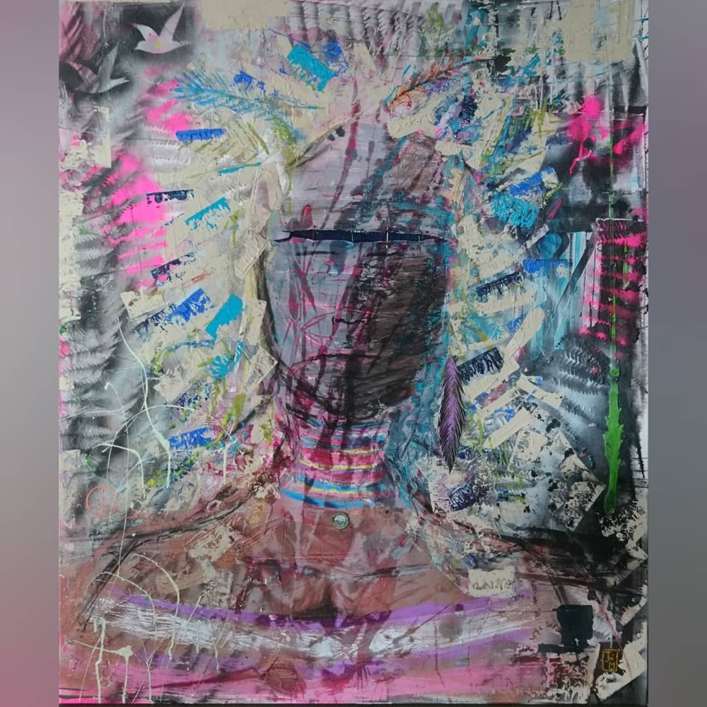 "Krieger/in" - Acryl/Lacke/Kreiden auf Leinwand (120x100) 580€ 