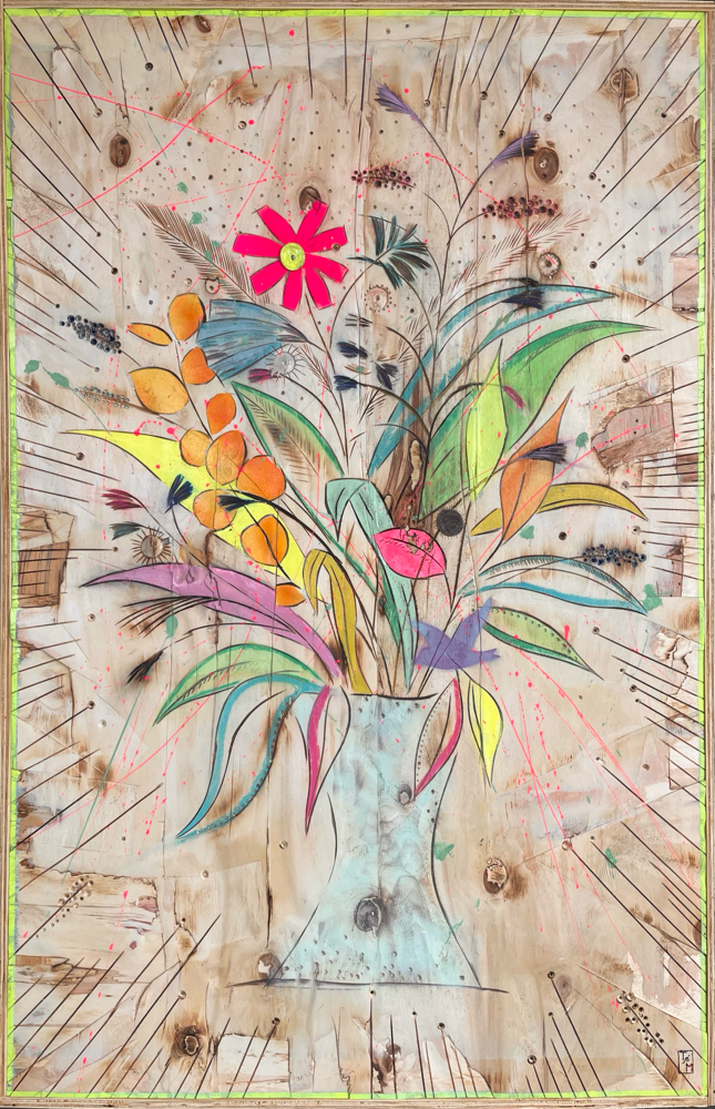 "Bunch of Flowers" - Lacke/Kreiden/Metall auf Sperrholzplatte (127x83cm - gerahmt) 630€