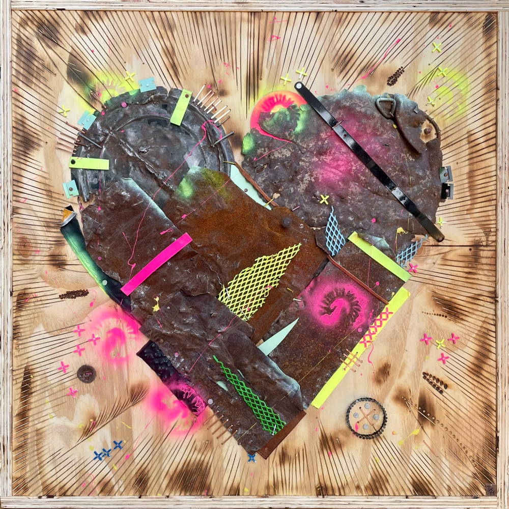 "Armored"🛡️  Metall/Lacke auf Holz (80x80cm - gerahmt) 720€