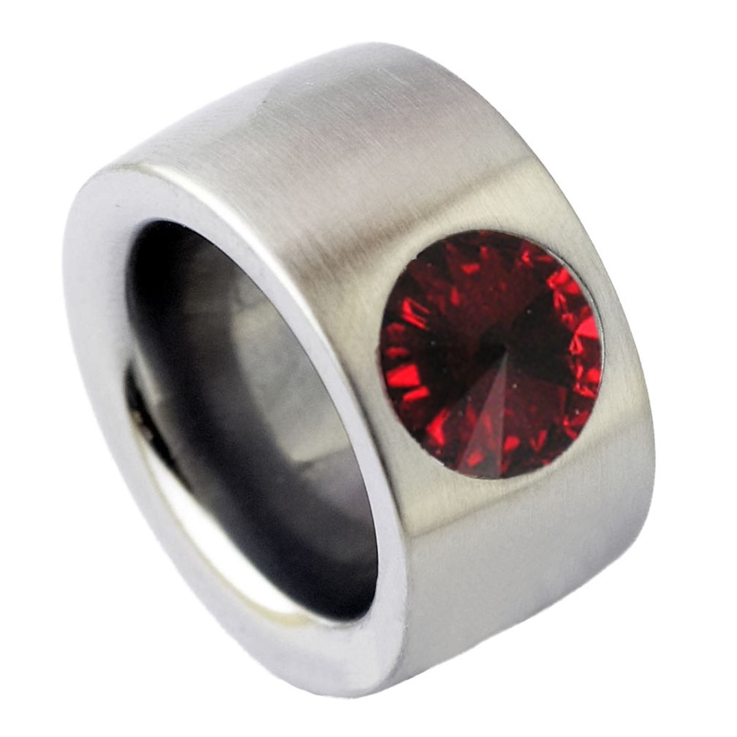 Roter Stein in breitem Edelstahlring RB14-01SI