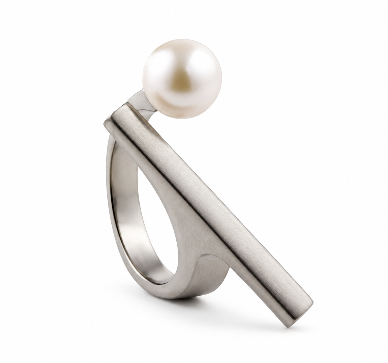 RH439 Edelstahl Ring mit großer Süßwasserperle und modernem offenem Design
