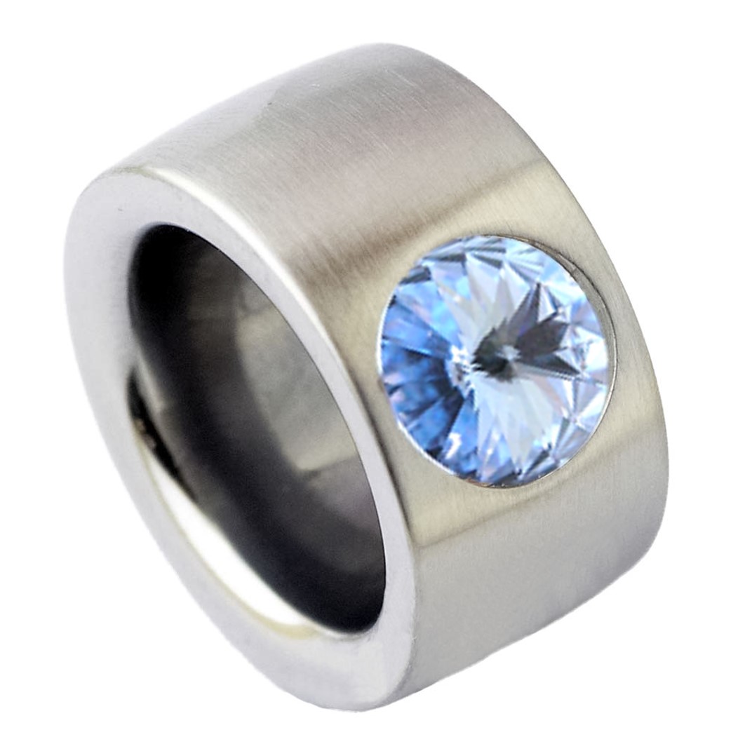 breiter Edelstahlring mit hellblauem Stein RB14-01LS