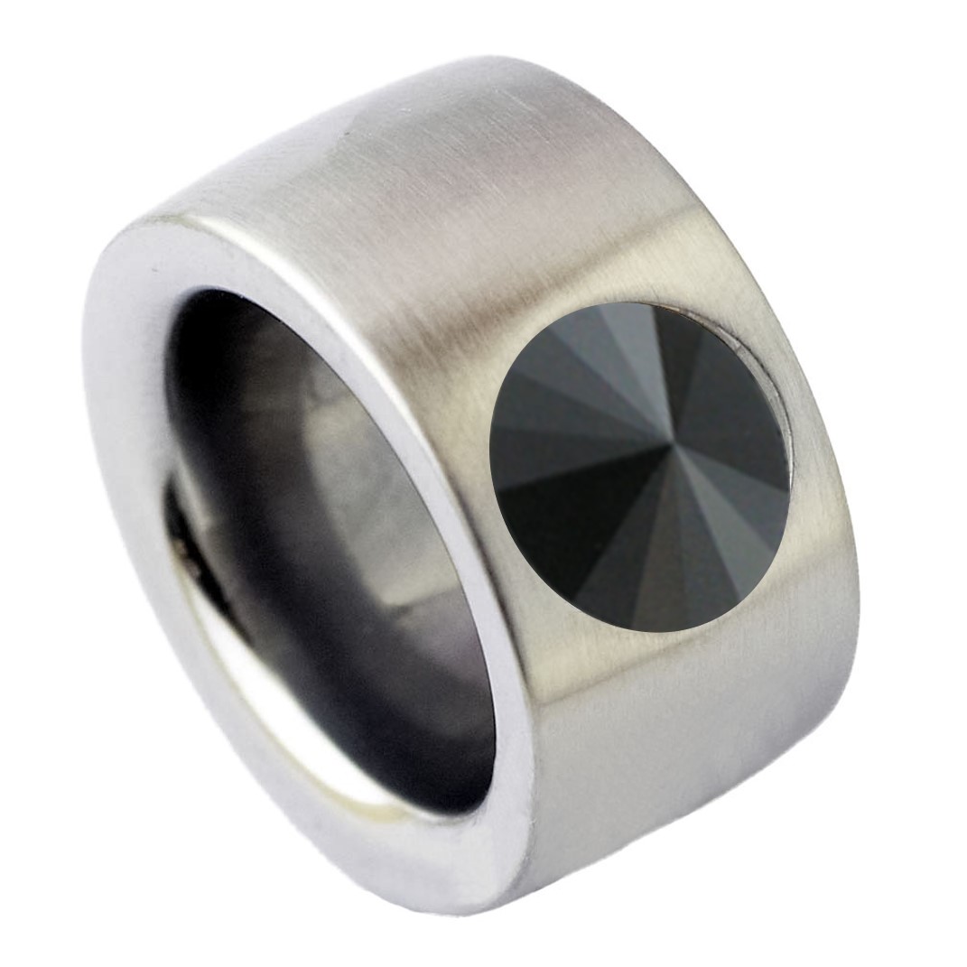 Edelstahlring breit mit schwarzem Stein RB14-01JET