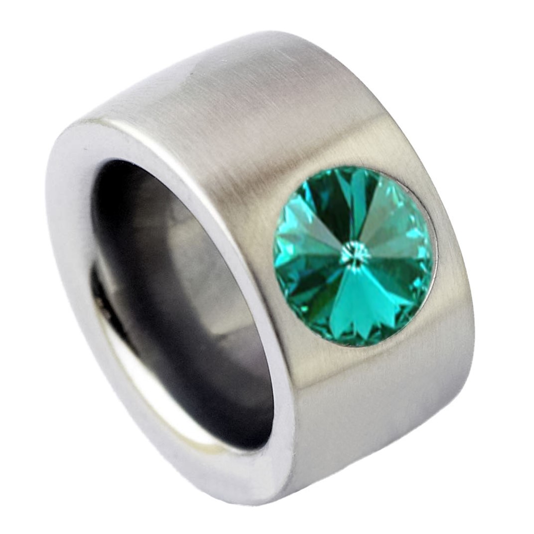 Edelstahlring breit mit Emerald RB14-01EM
