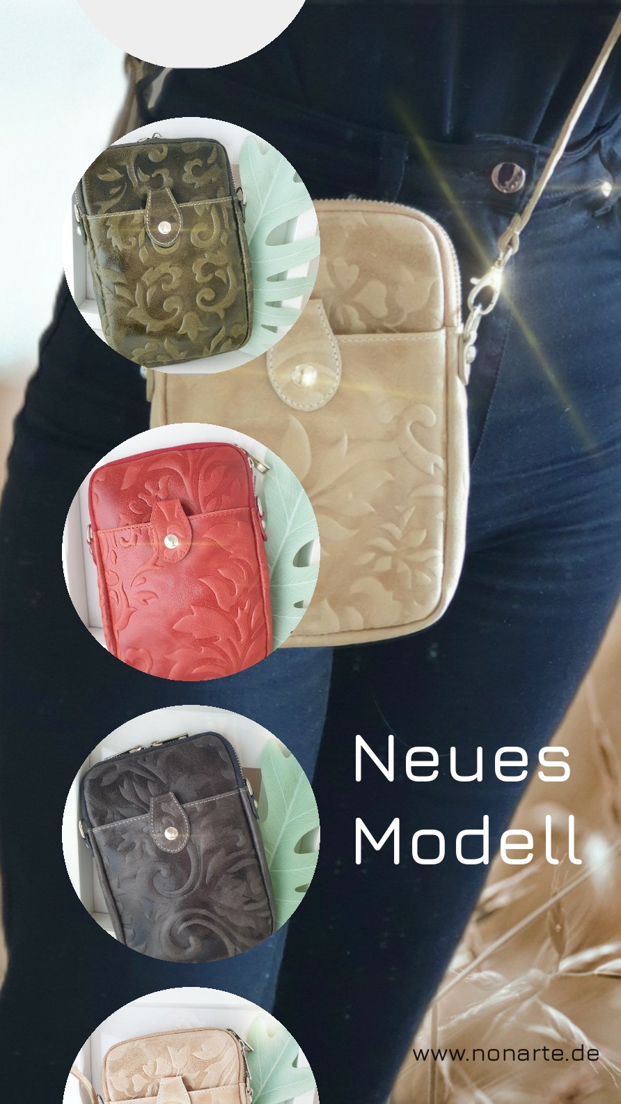 Crossbody große Handytasche aus geprägtem Leder 