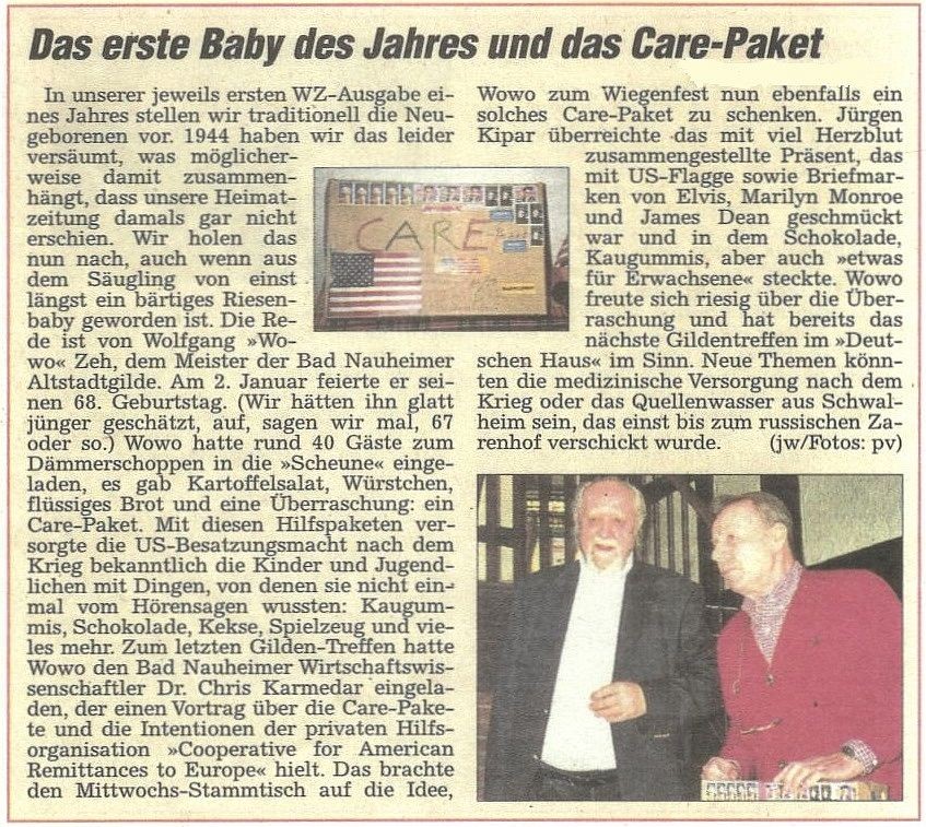 Das erste Baby des Jahres und das Care-Paket, WZ 07.01.2012, Text: Jürgen Wagner, Foto: pv