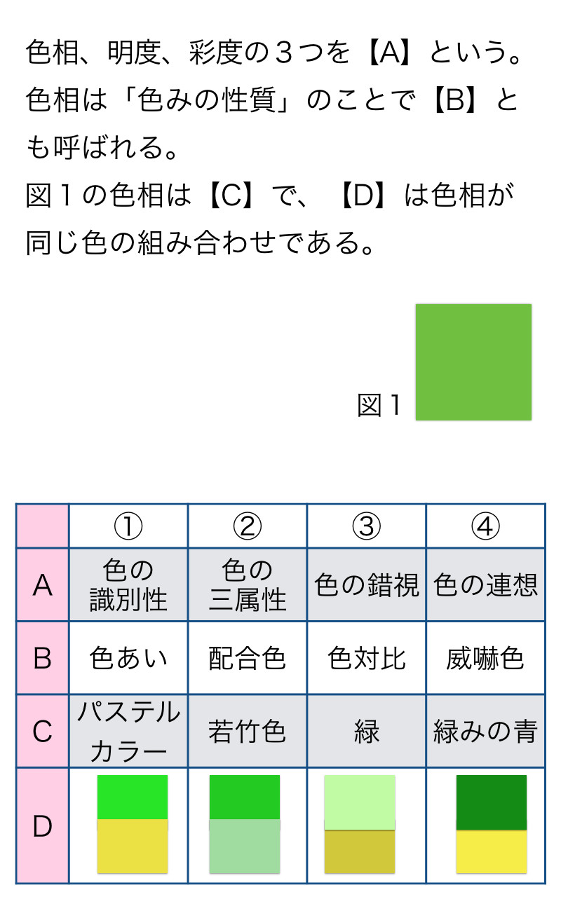 色彩検定３級問題 色の分類 独学を応援するe色彩学校 色彩検定の過去問題を解説