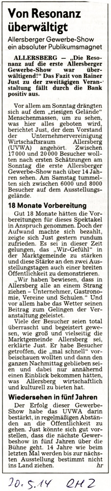 Artikel: Roth-Hilpoltsteiner Volkszeitung, 20.5.2014